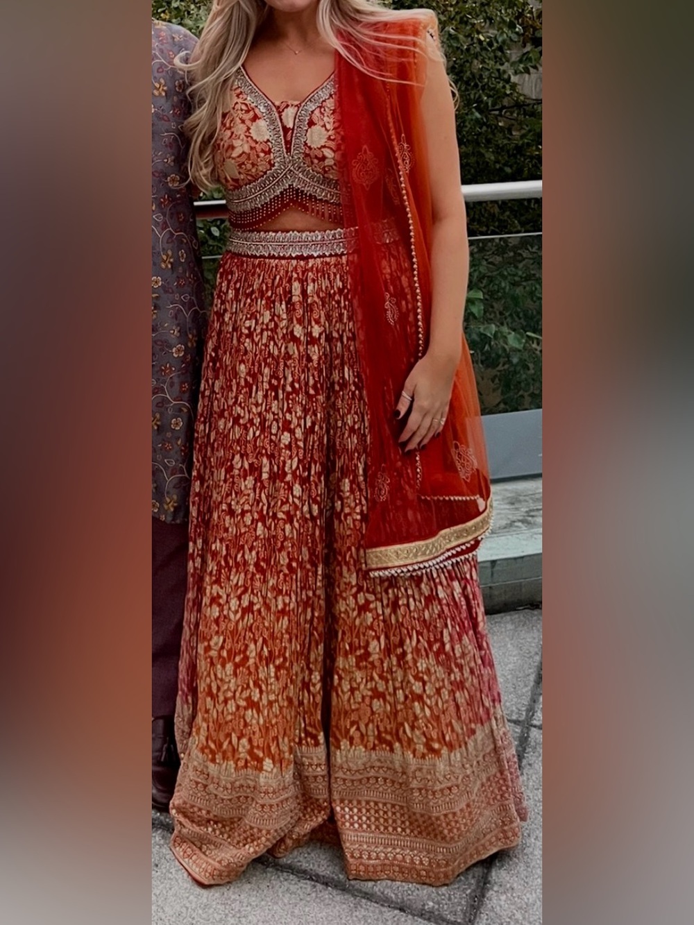 Red Floral Printed Indian Lehenga with Embellished Dupatta